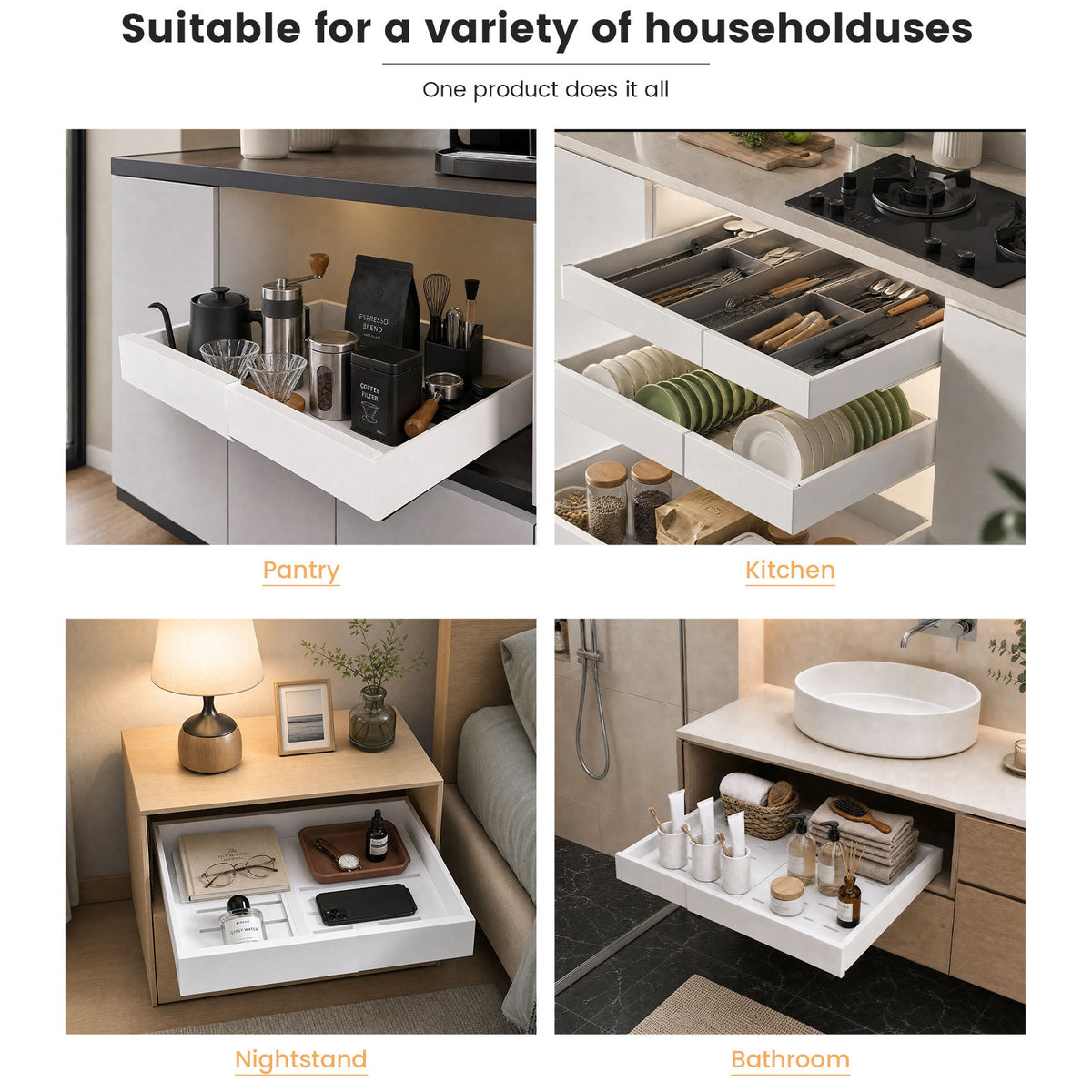 White Pull-Out Cabinet Organiser Set - 53cm, 2 Pieces