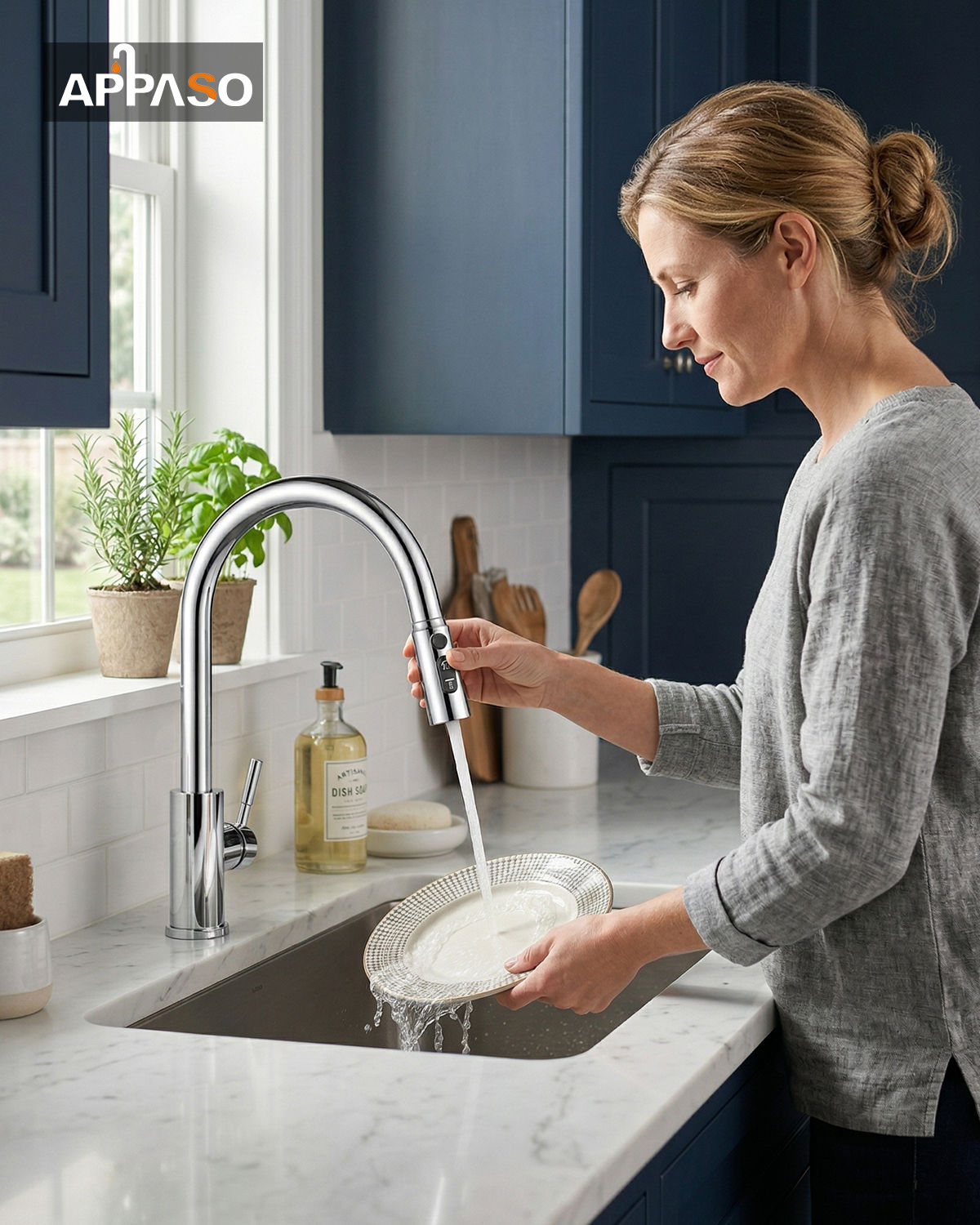 Polished Chrome Pull-Out Kitchen Mixer Tap - 3 Spray Modes