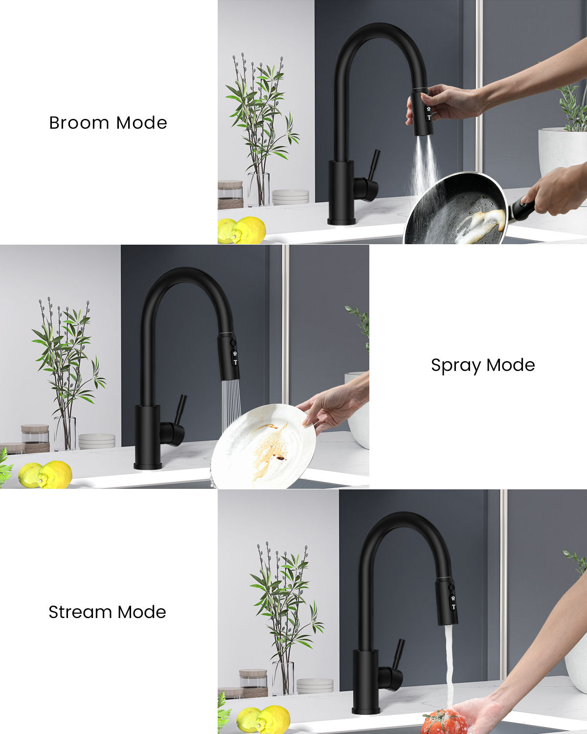Matte Black Pull-Out Kitchen Mixer Tap - 3 Spray Modes
