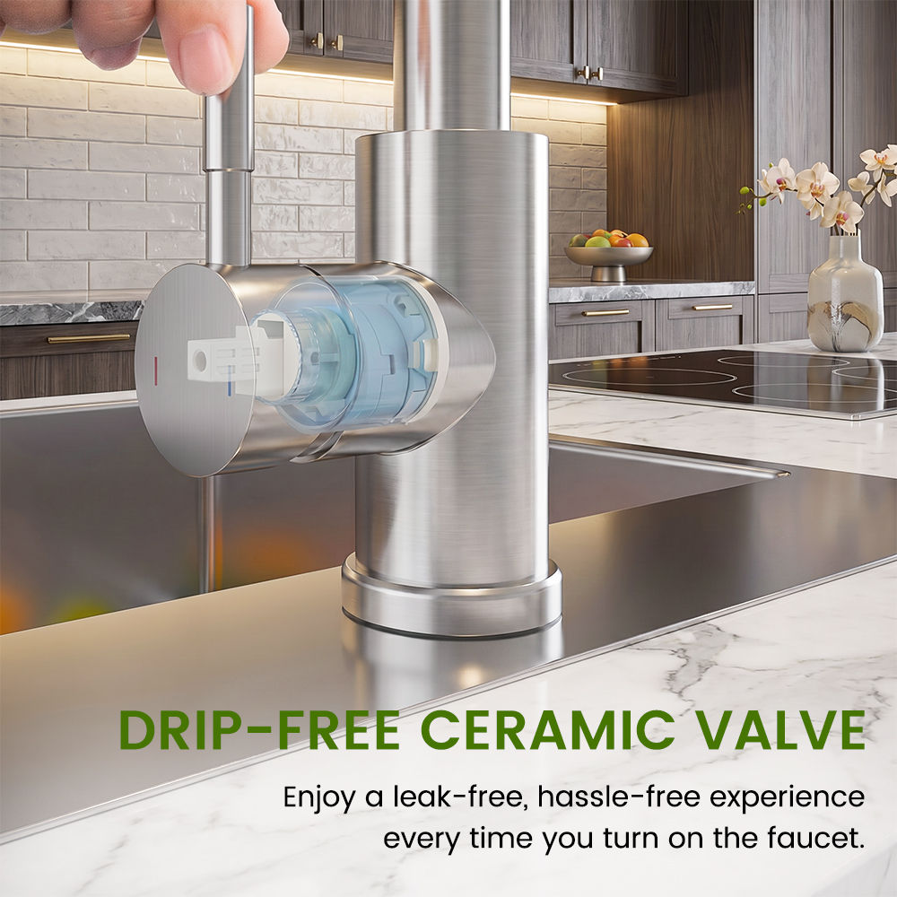 Brushed Stainless Waterfall Pull-Out Kitchen Mixer Tap