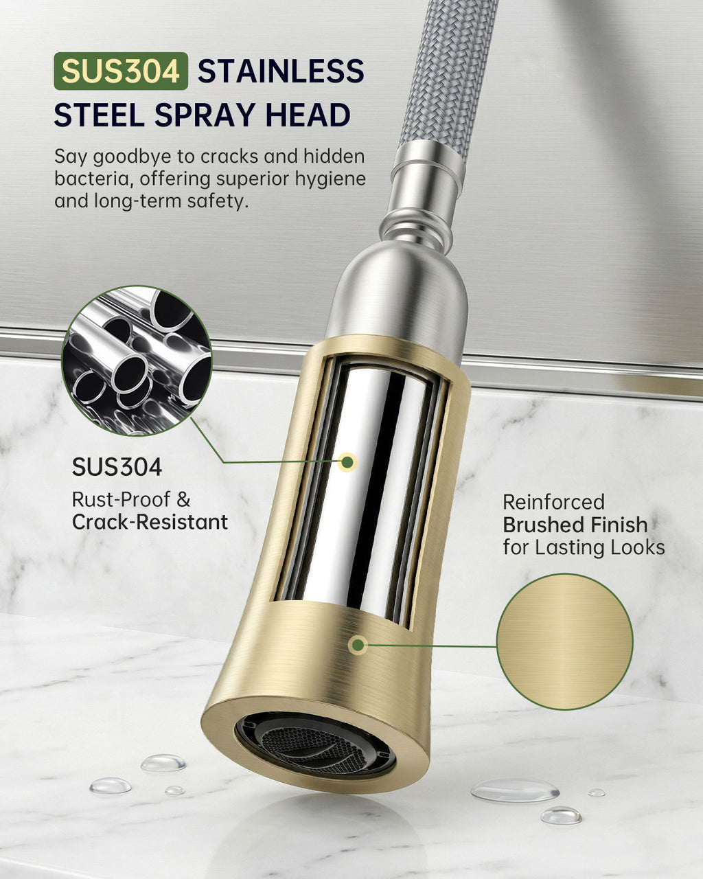 Brushed Gold Dual Lever Pull-Out Kitchen Mixer Tap