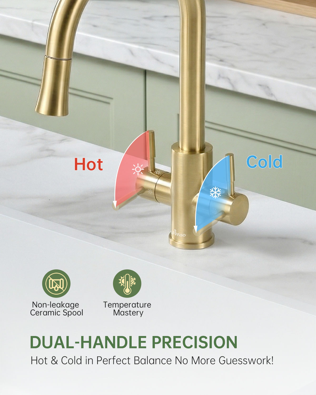 Brushed Gold Dual Lever Pull-Out Kitchen Mixer Tap