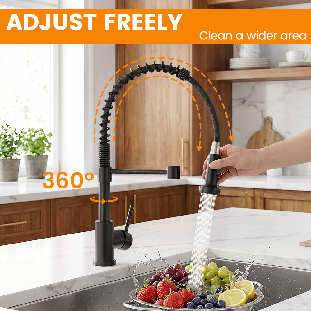 Matte Black Pull-Down Kitchen Mixer Tap - 2 Spray Modes