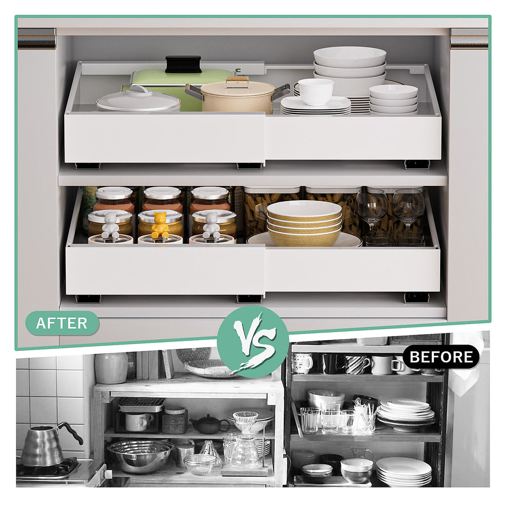 White Pull-Out Cabinet Organiser Set - 42cm, 2 Pieces