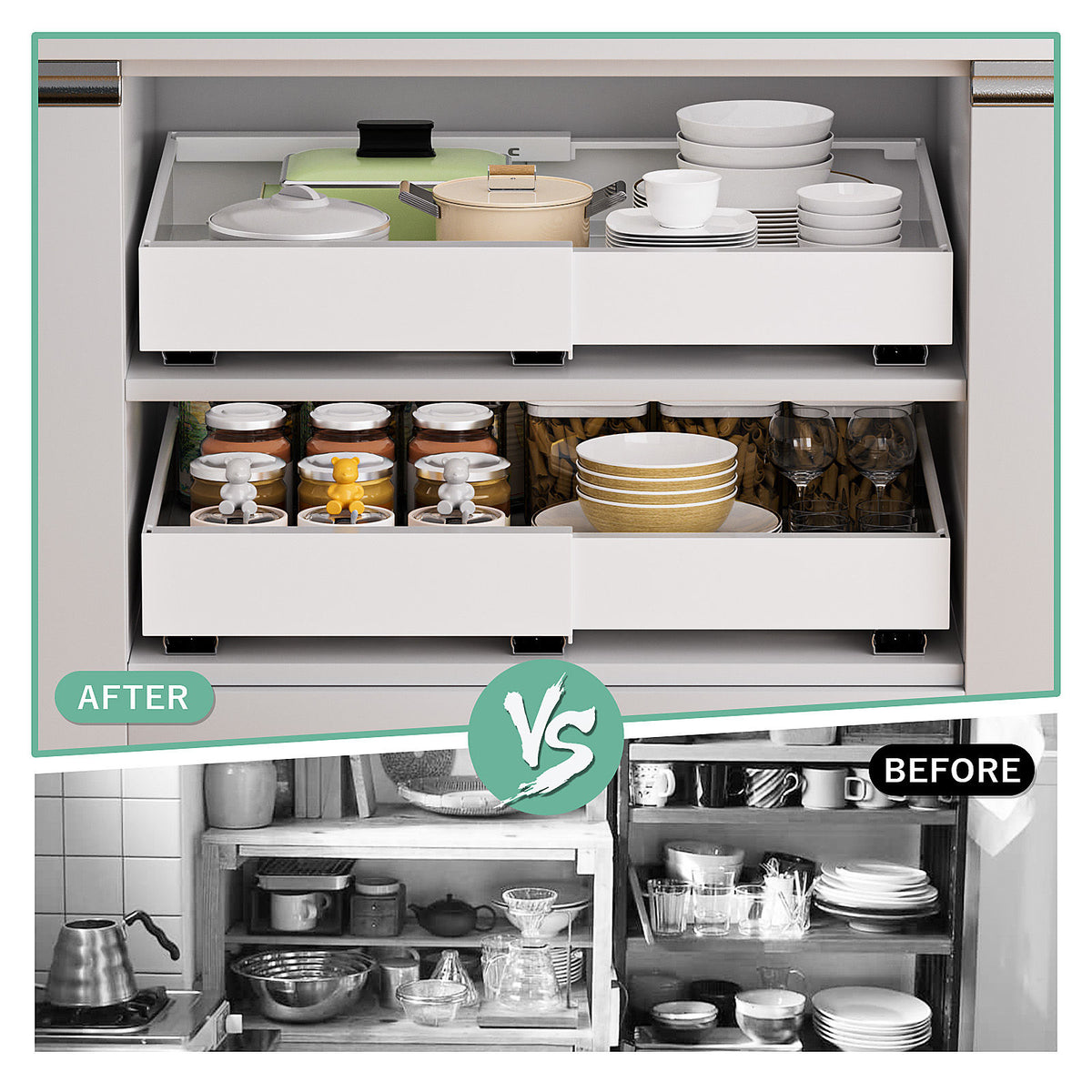 White Pull-Out Cabinet Organiser Set - 42cm, 2 Pieces