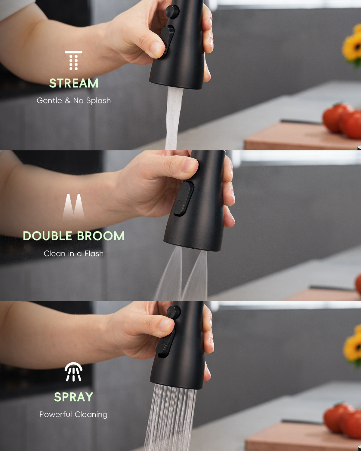 Matte Black Pull-Out Kitchen Mixer Tap - 3 Spray Modes
