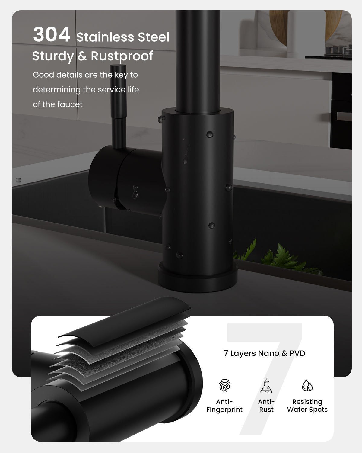 Matte Black Waterfall Pull-Out Kitchen Mixer Tap
