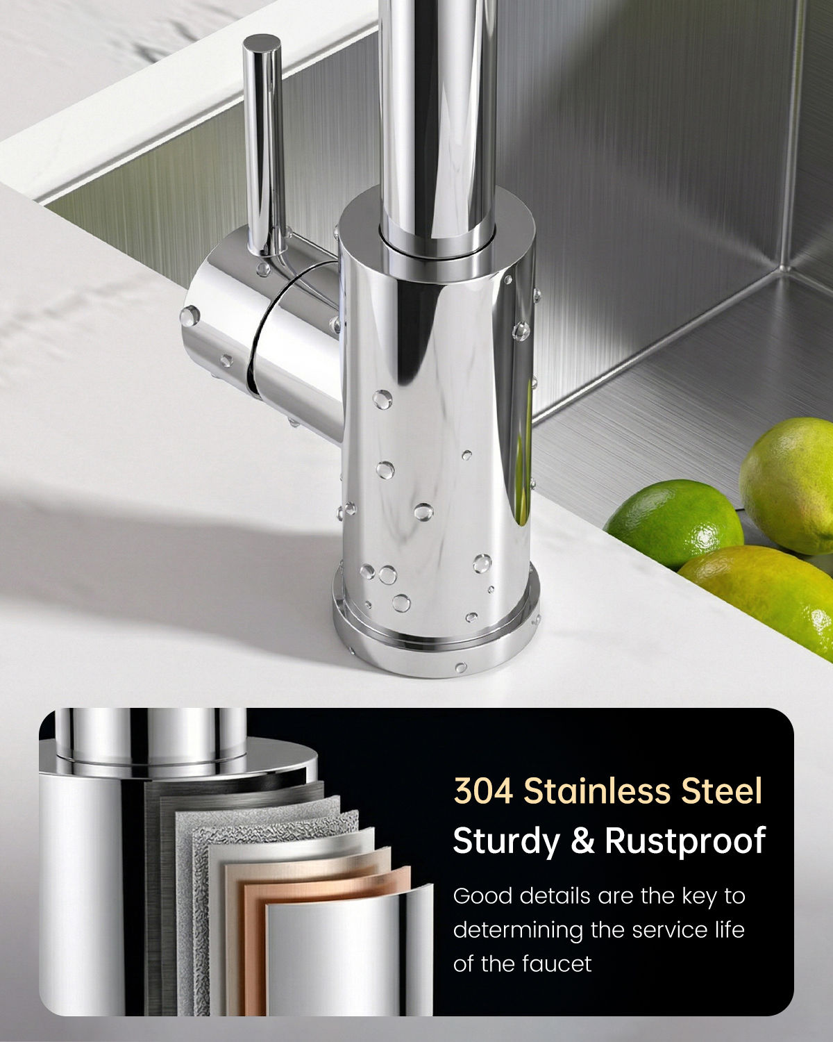 Polished Chrome Pull-Out Kitchen Mixer Tap - 3 Spray Modes