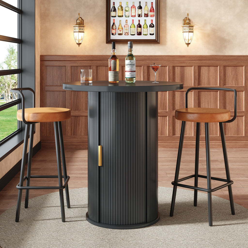 Round bar table with storage, 91.6cm high standing table with cabinet, MDF wood look, load capacity up to 75kg, for bar & living room