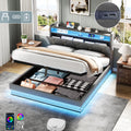 5ft King Upholstered Bed Frame with Hydraulic Storage,  LED Headboard with Charging Station and Concealed Headboard Storage, USB and Type - C Ports, Linen, No Box Spring Needed, Grey (No Mattress)