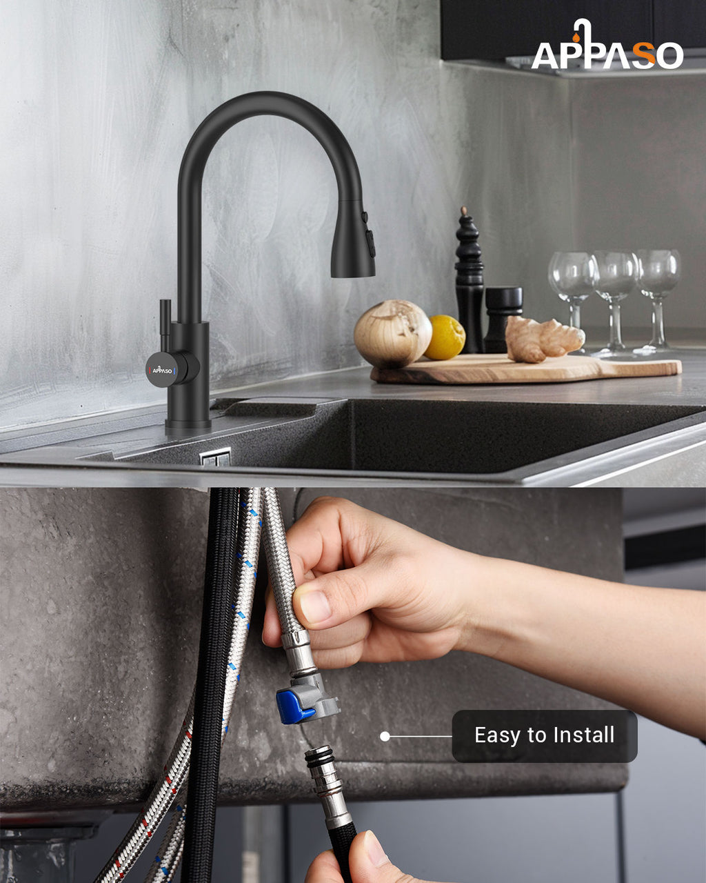 Matte Black Pull-Out Kitchen Mixer Tap - 3 Spray Modes