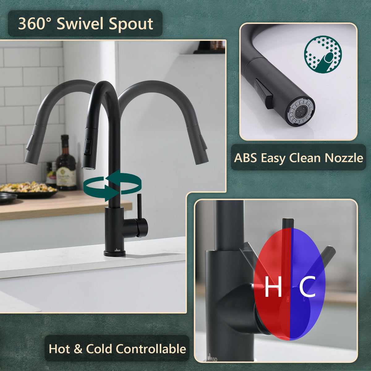 Matte Black Pull-Out Kitchen Mixer Tap - 2 Spray Modes
