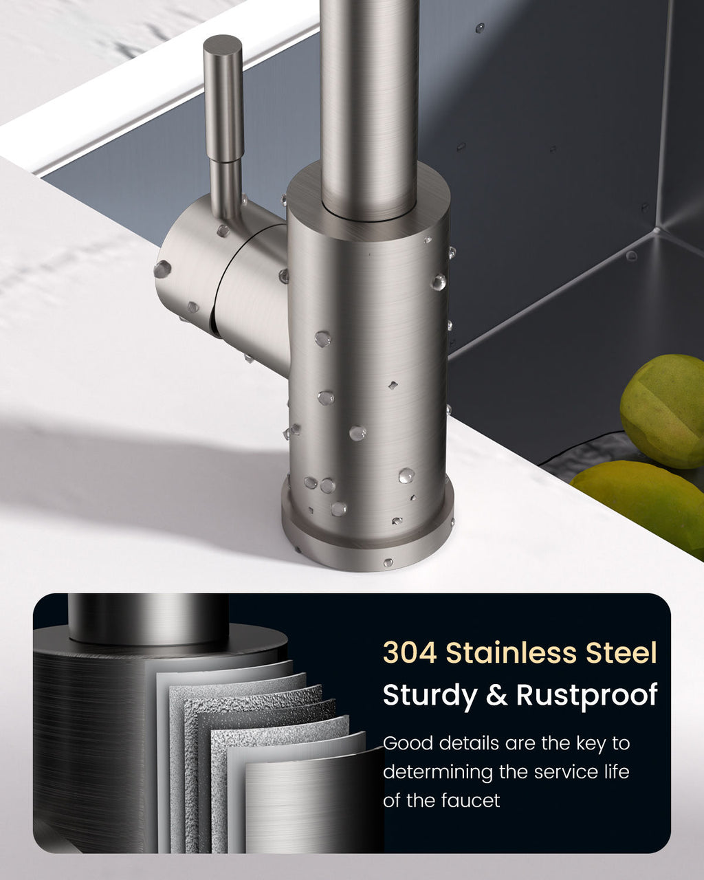 Brushed Stainless Pull-Out Kitchen Mixer Tap - 3 Spray Modes
