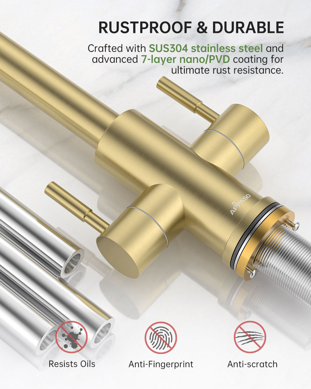 Brushed Gold Dual Lever Pull-Out Kitchen Mixer Tap