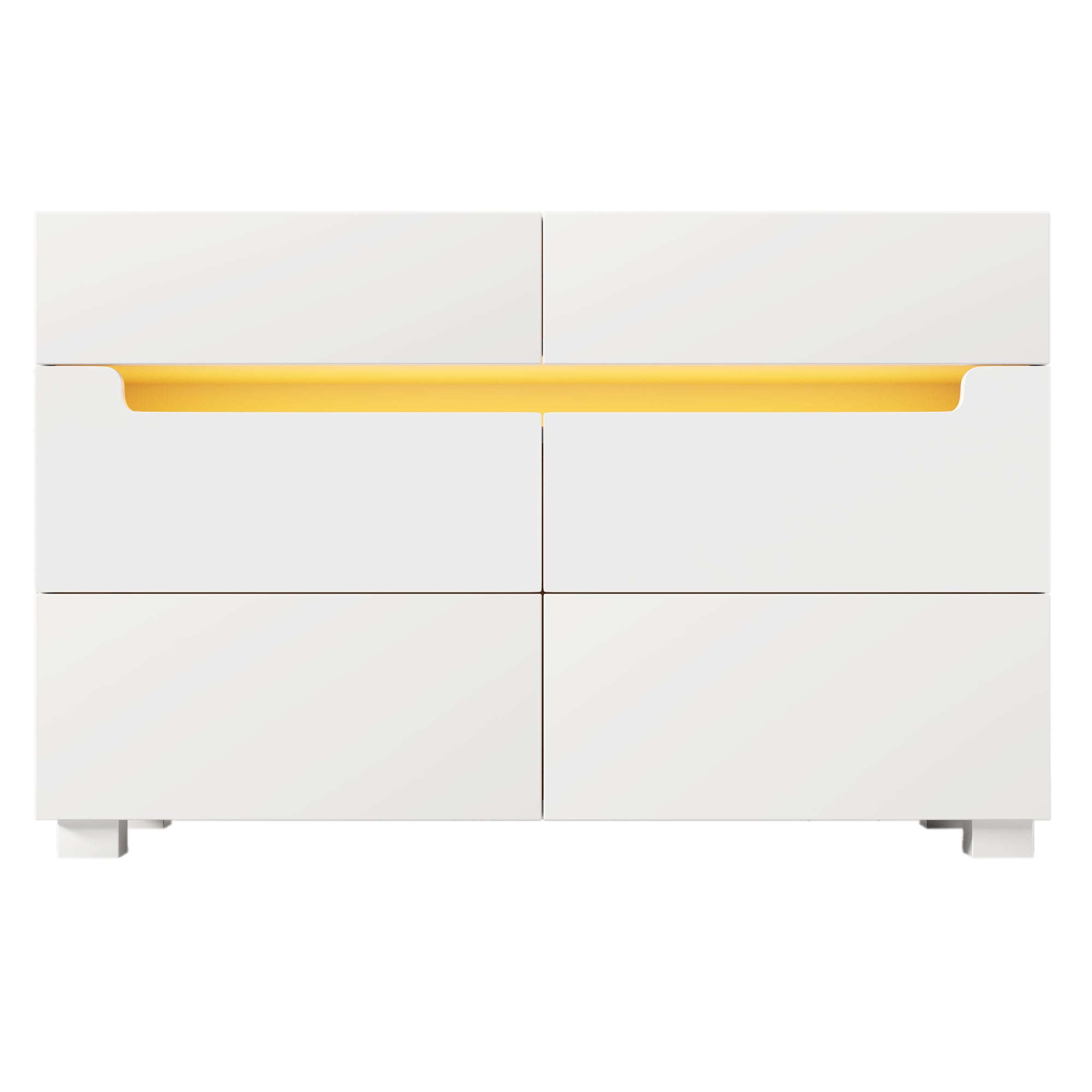 Sideboard Cabinet Dresser with 6 Drawers,Storage with RGB LED(App Control), Sideboard with Cut-out Handles, 6-drawers Chest of Drawers, 71 x 120 x 40 cm, White