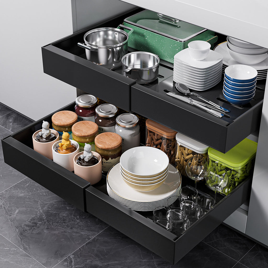 Matte Black Pull-Out Cabinet Organiser Set - 42cm, 2 Pieces