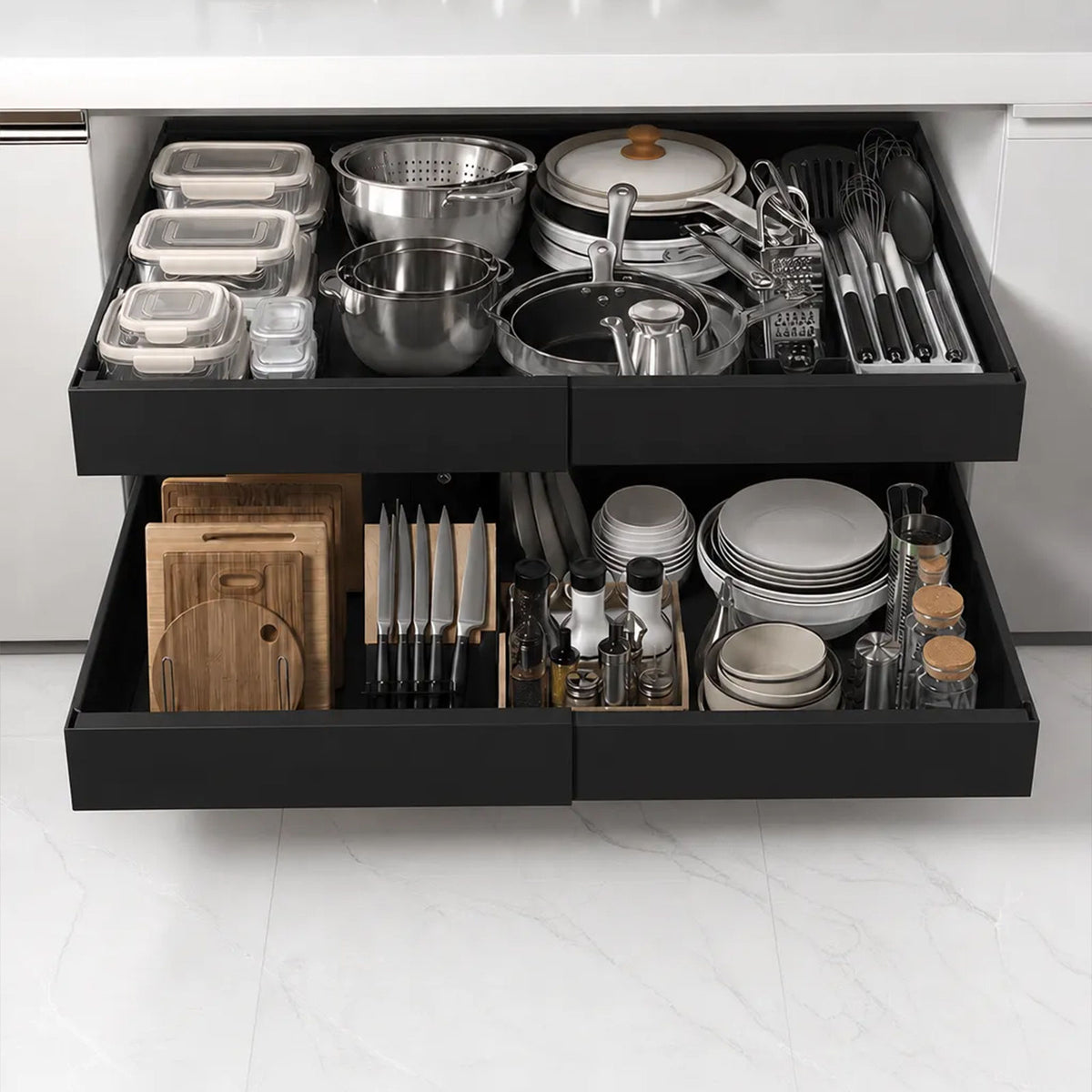 Matte Black Pull-Out Cabinet Organiser Set - 53cm, 2 Pieces