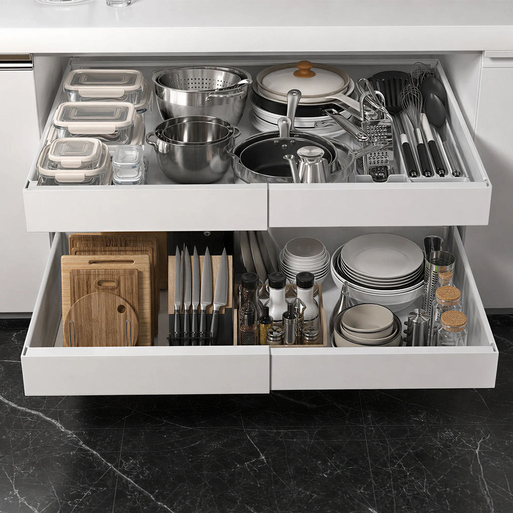 White Pull-Out Cabinet Organiser Set - 53cm, 2 Pieces