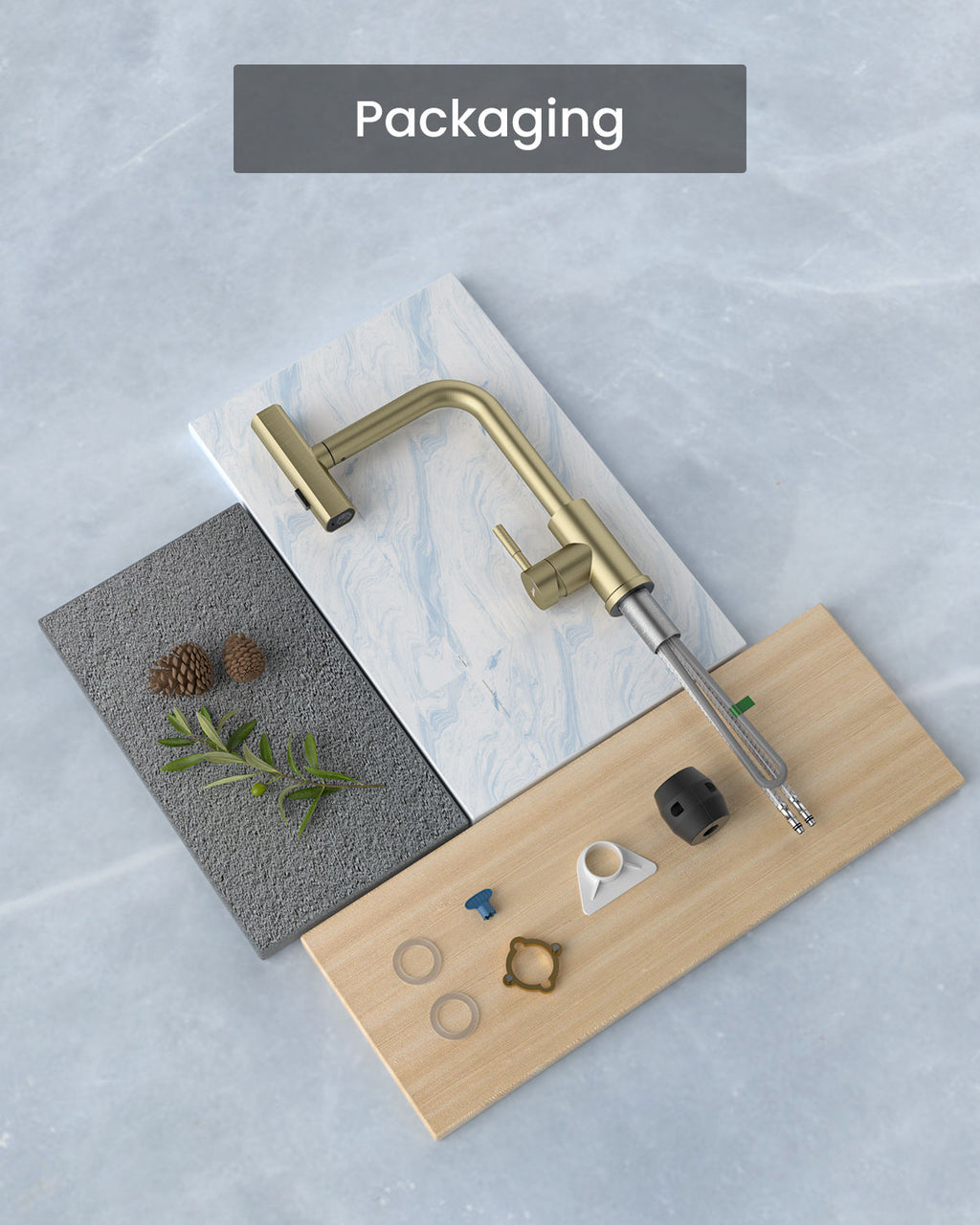 Brushed Gold Waterfall Pull-Out Kitchen Mixer Tap