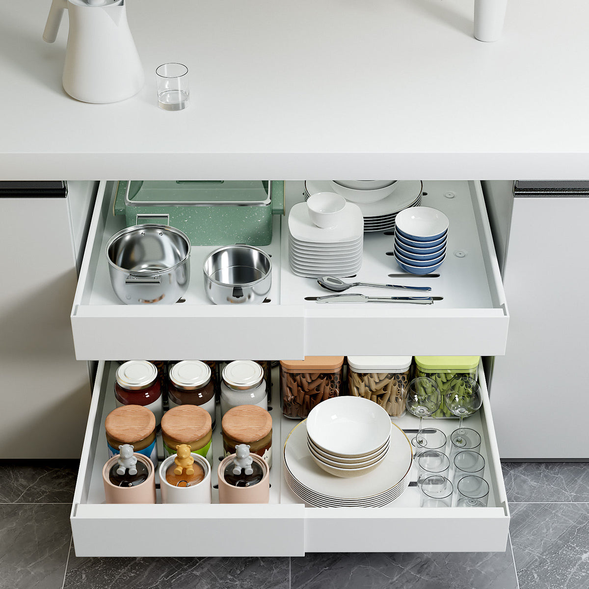 White Pull-Out Cabinet Organiser Set - 42cm, 2 Pieces