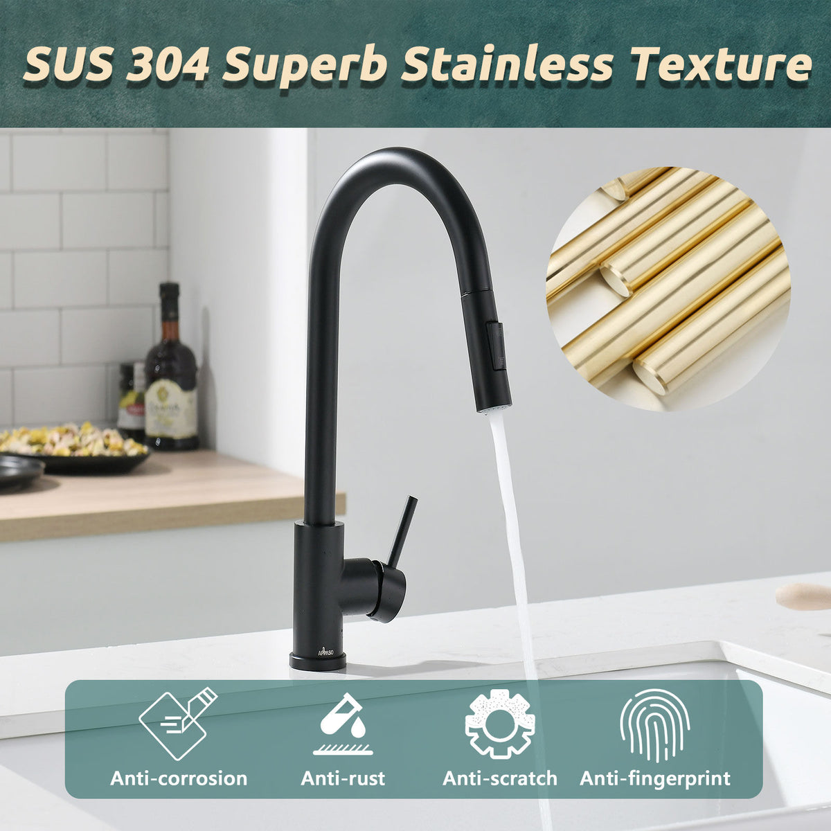 Matte Black Pull-Out Kitchen Mixer Tap - 2 Spray Modes