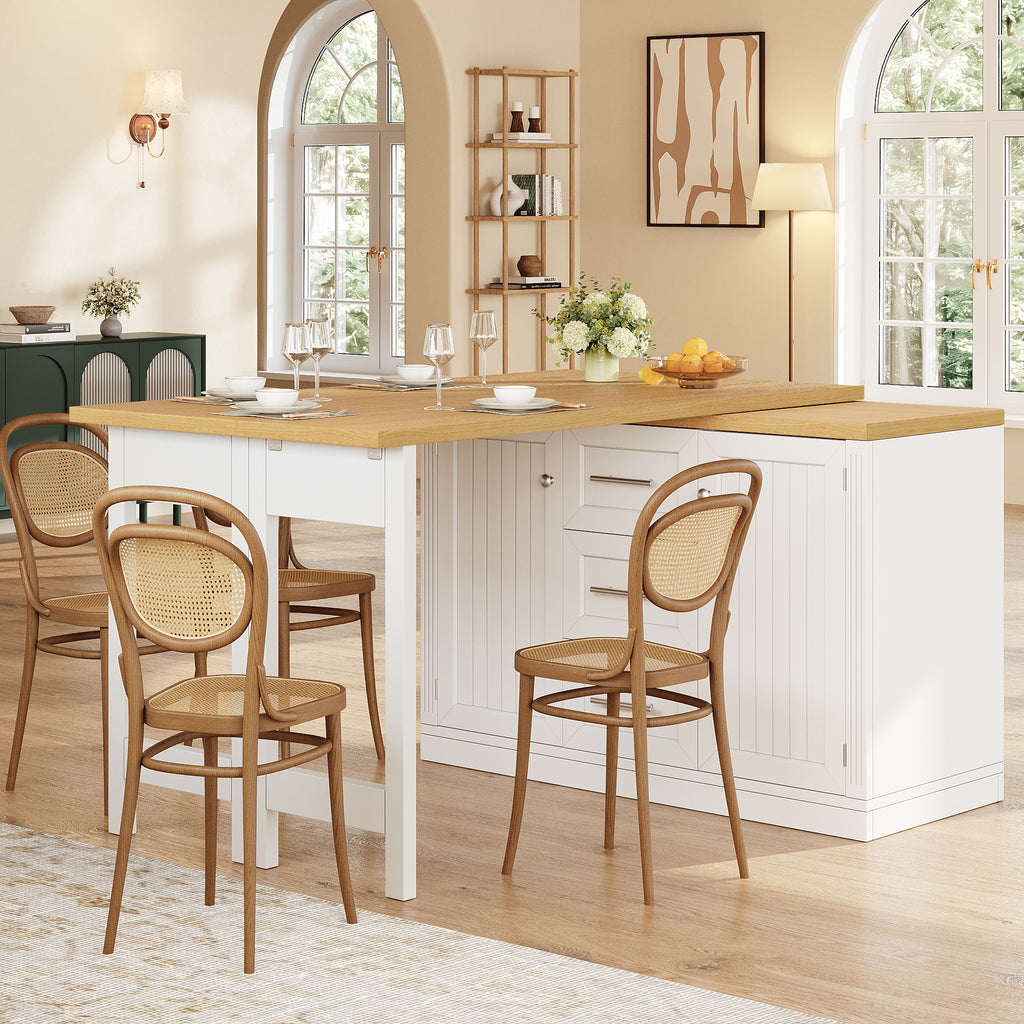 Extendable Sideboard & Table Combo, 120-180 cm Adjustable Dining Table with Storage, 3 Drawers & Snack racks, Space-Saving kitchen island for Small Flats, White/Antique Green