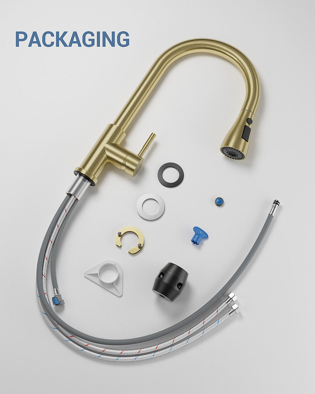 Brushed Gold Pull-Out Kitchen Mixer Tap - 3 Spray Modes