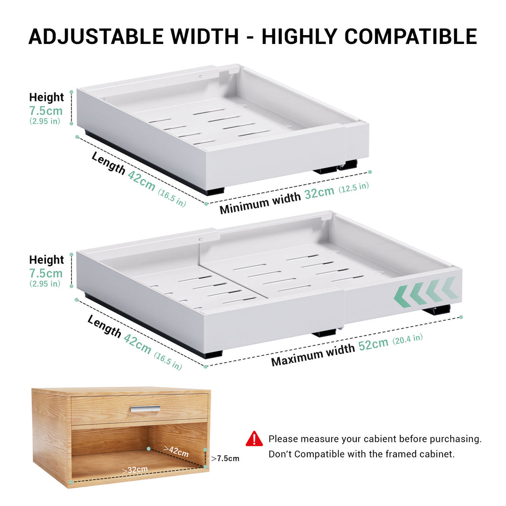 White Pull-Out Cabinet Organiser Set - 42cm, 2 Pieces