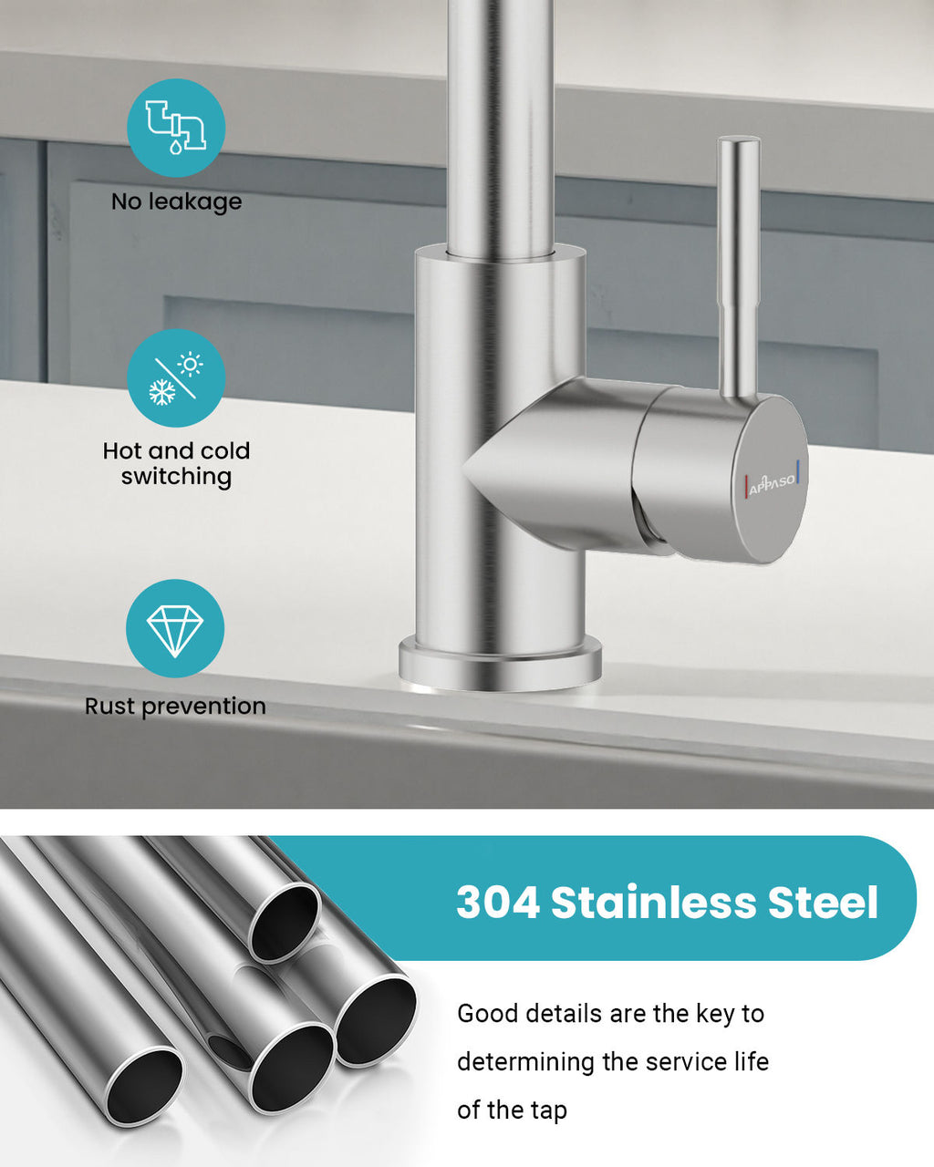 Brushed Stainless Pull-Out Kitchen Mixer Tap - 2 Spray Modes