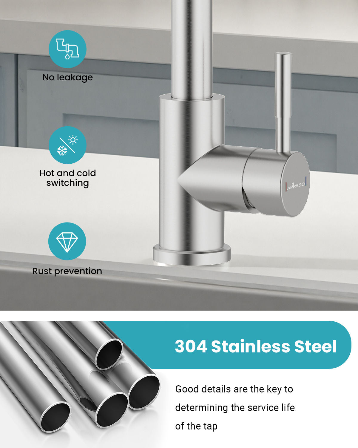 Brushed Stainless Pull-Out Kitchen Mixer Tap - 2 Spray Modes