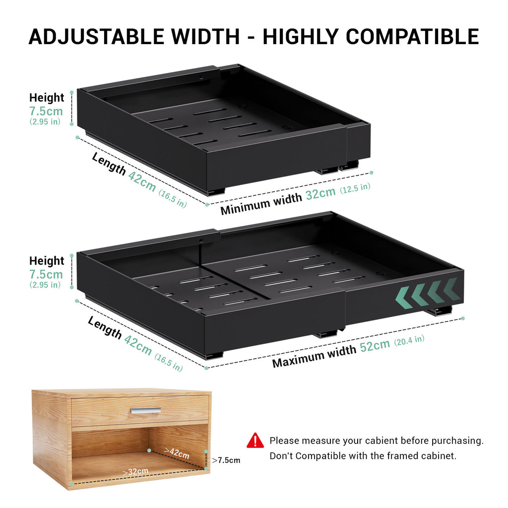 Matte Black Pull-Out Cabinet Organiser Set - 42cm, 2 Pieces