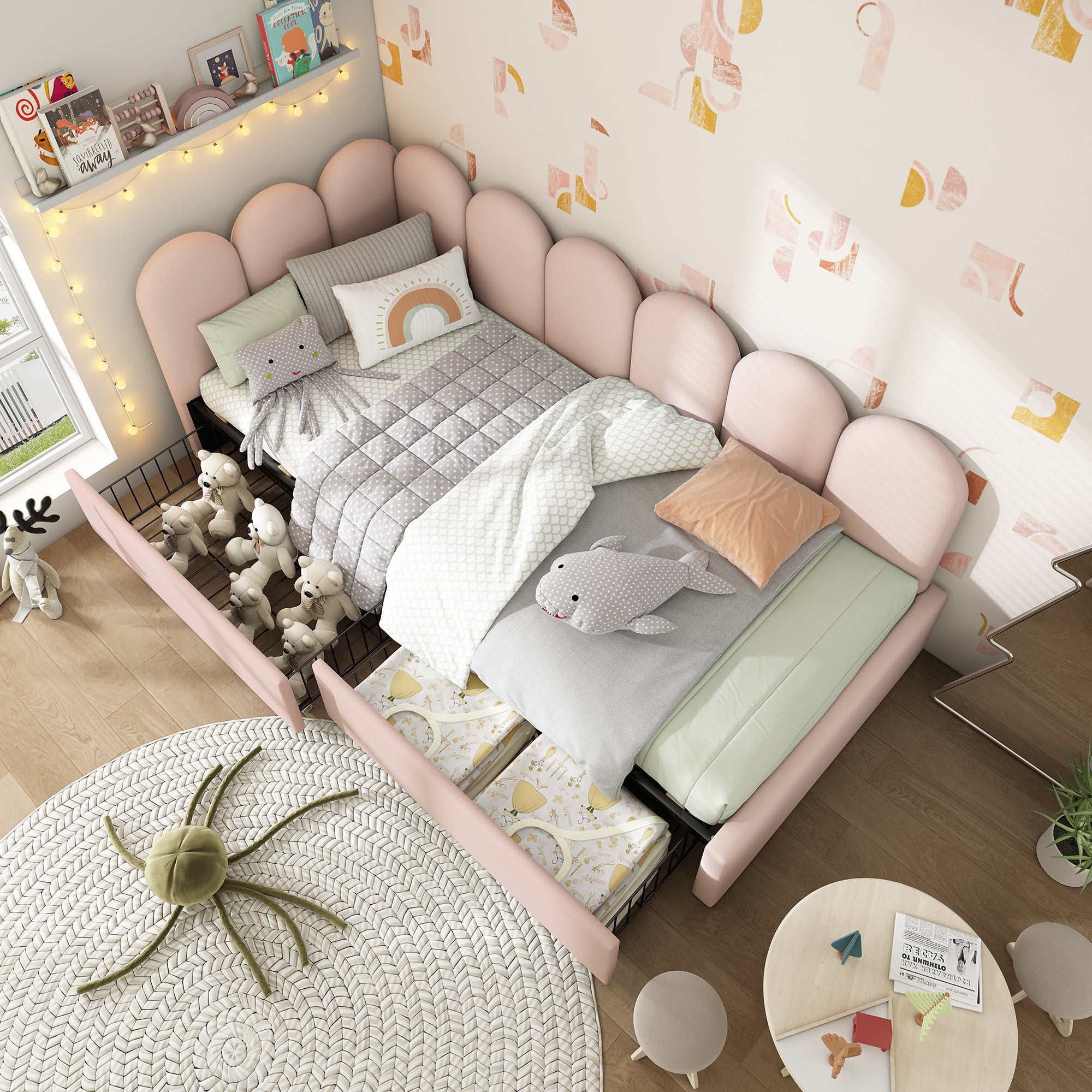 Upholstered Bed Daybed With Drawers Storage,3FT Single Sofa Bed 90X190cm, Sofa Bed For Adults and Children , Bed Frame With Slatted Frame, Velvet, Pink (No Mattress)
