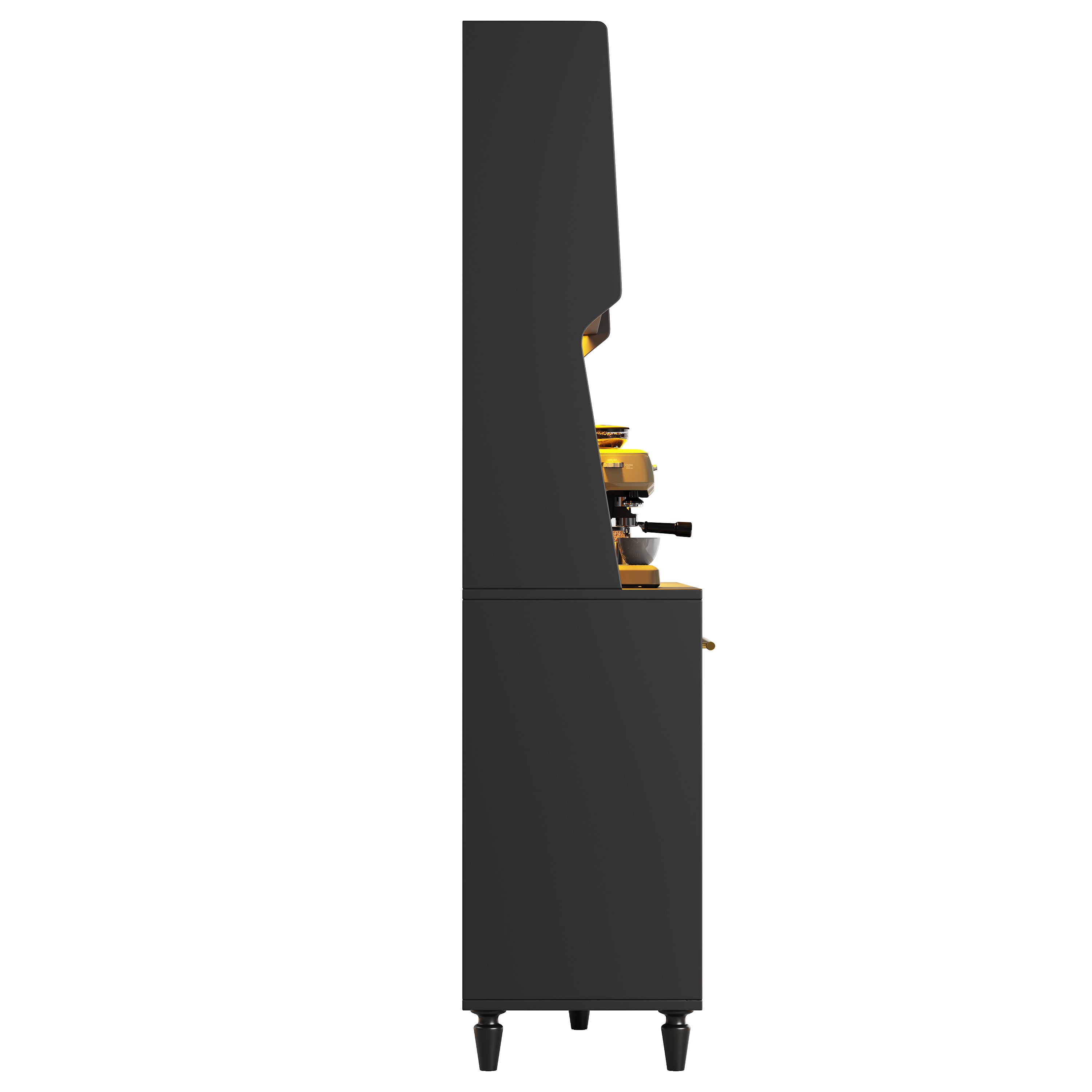 Kitchen Cabinet(120*45*195.5 cm), Tall Cabinet, Display Cabinet, Buffet Cabinet with Adjustable Shelves, Dining Room Cabinet with 3 Drawers, Sideboard with LED Lighting, PE Rattan, Black