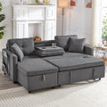 L-Shaped Pull Out Sleep Sofabed, Modern Reversible Sleeper Sectional Sofa, 3 in 1 Convertible Sofa Bed with Storage Chaise, Drop-Down Table, Cup Holders and Charging Ports (USB & Type-C), Grey