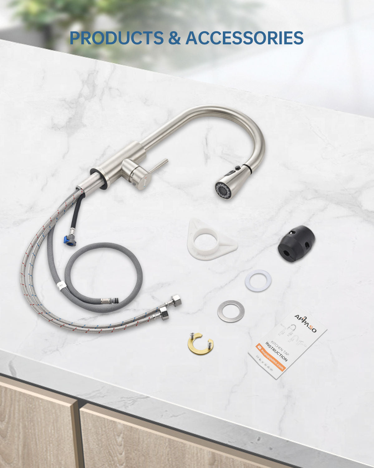 Brushed Stainless Pull-Out Kitchen Mixer Tap - 3 Spray Modes