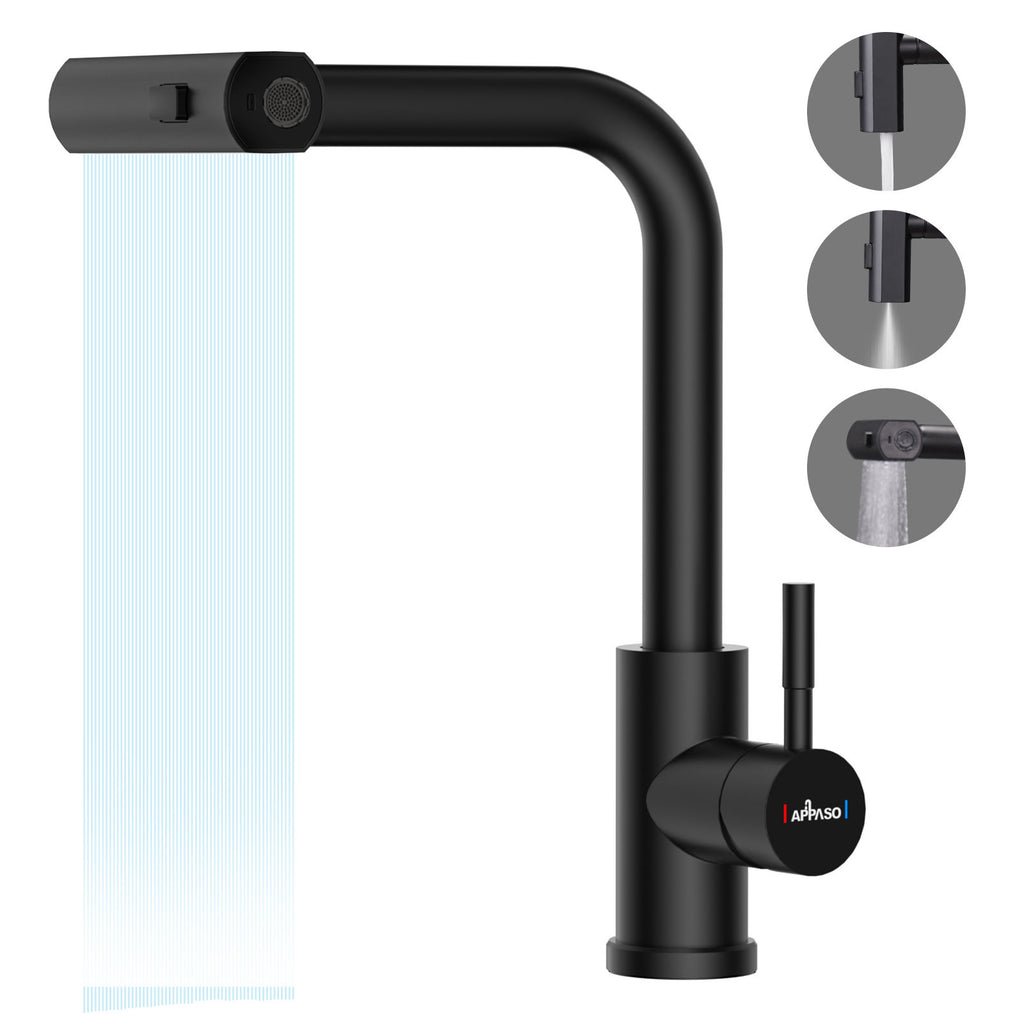 Matte Black Waterfall Pull-Out Kitchen Mixer Tap
