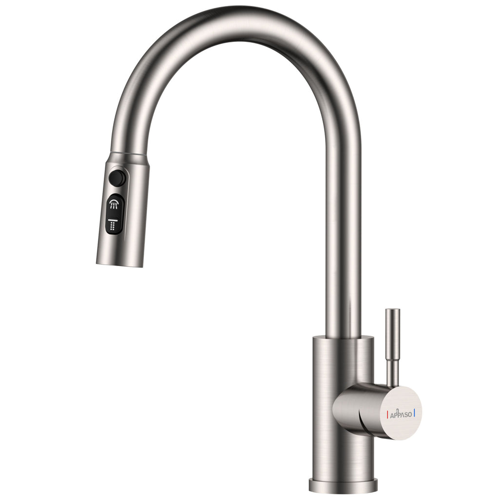 Brushed Stainless Pull-Out Kitchen Mixer Tap - 3 Spray Modes