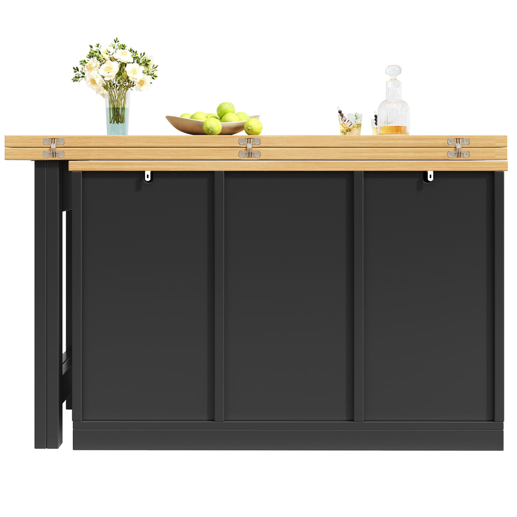 Extendable Sideboard & Dining Table Combo, 3 Drawers & Snack rack & Wine rack, Space-Saving Sideboard for Small Flats, White/Black