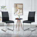 Modern dining chairs set of 2, backrest made of PU faux leather and linen, high back padded side chair, horizontal stripes backrest design for dining room, kitchen, guest office chair, black
