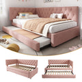 Upholstered Bed Daybed with Pull-Out Bed, 3FT Single Sofa Bed 90 x 190 cm, Ottoman Bed Trundle Beds for Adults and Kids, Bed with Slatted Frame, Velvet, Pink (No Mattress)