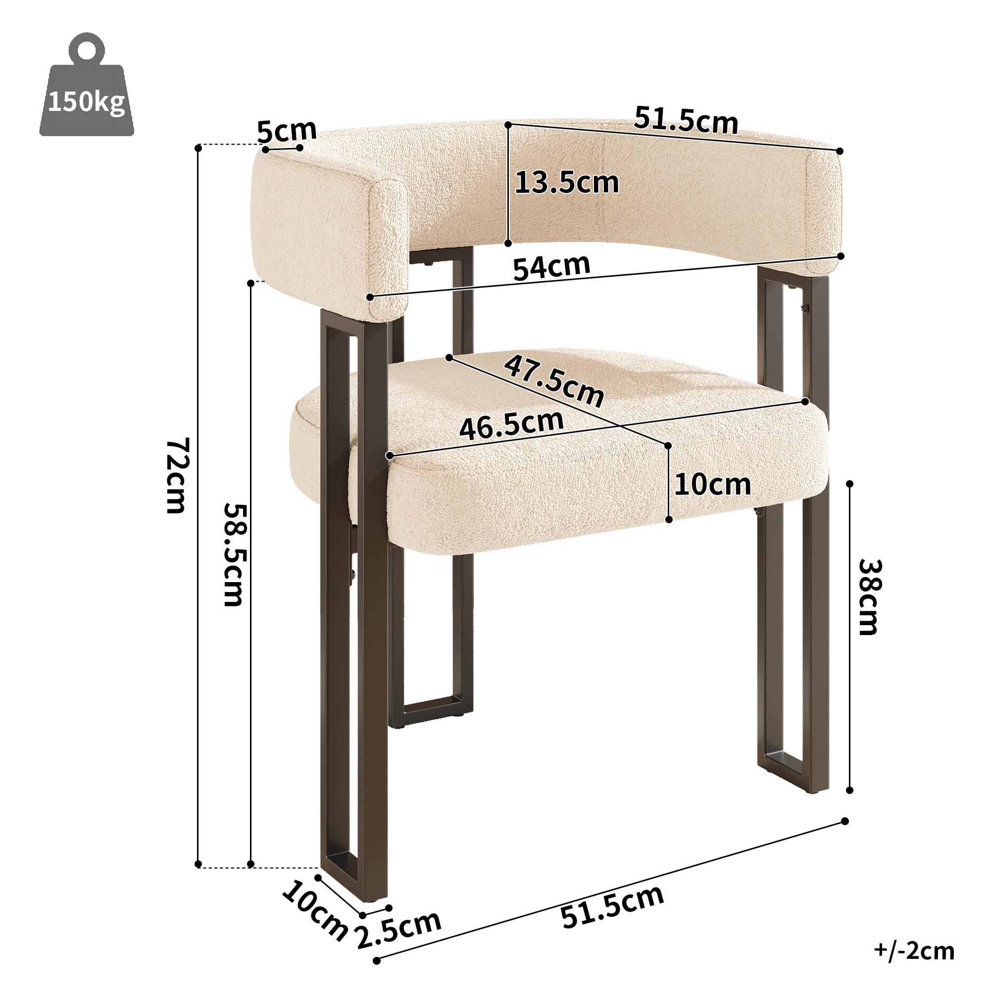 High-quality fabric (2-piece set) dining chairs, dressing chairs, ergonomic chairs, lightweight luxury chairs with curved backrest, beige