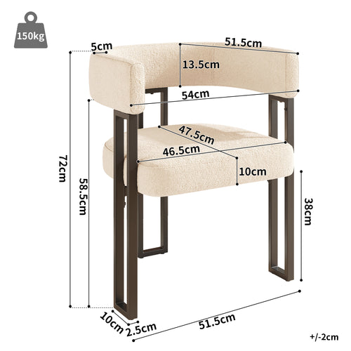 High-quality fabric (2-piece set) dining chairs, dressing chairs, ergonomic chairs, lightweight luxury chairs with curved backrest, beige