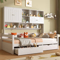 3ft Single Bed with Two Storage Drawers and Bookcase headboard, Wooden Bed Frame with Storage and Guardrail, Space-Saving Design for Bedroom, Dorm and Study Room, White (No Mattress)