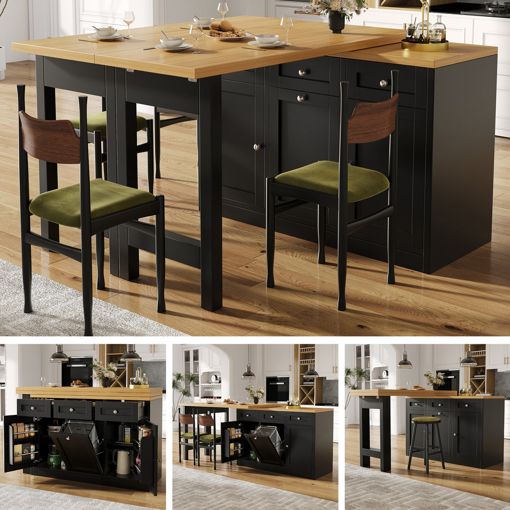 Extendable bar table with storage space, fold-out dining table with drawer and snack tray, pull-out bin holder (bin not included), space-saving design for small flats, kitchens, balconies,
Black