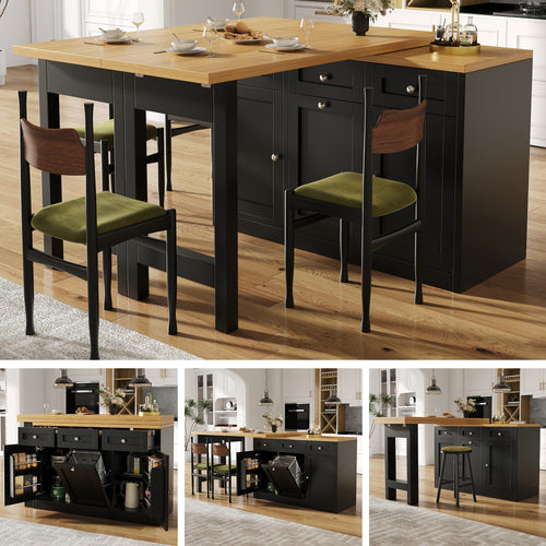 Extendable bar table with storage space, fold-out dining table with drawer and snack tray, pull-out bin holder (bin not included), space-saving design for small flats, kitchens, balconies,
Black