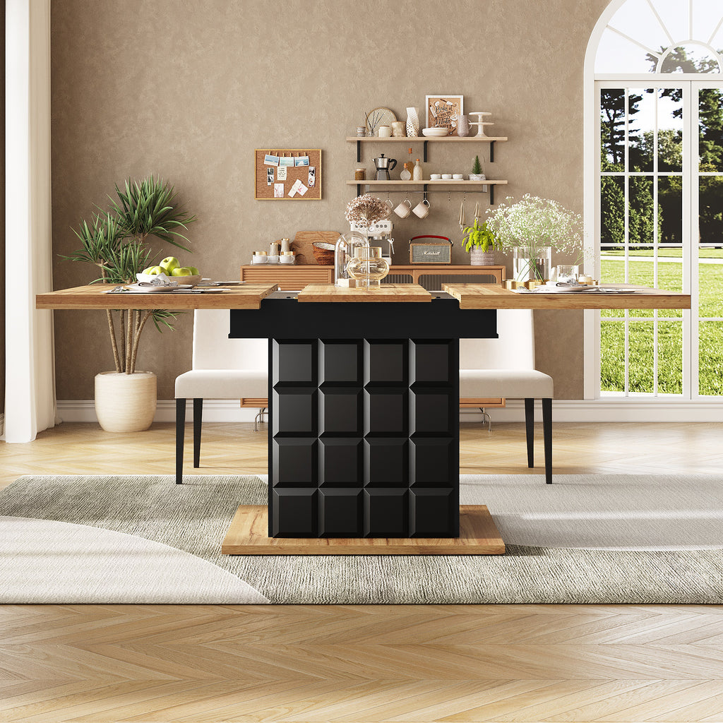 Telescopic dining table (110-140×80cm), foldable kitchen table for 4-6 people, extendable dining table, space-saving kitchen table, for kitchen and living room, table with a checked pattern