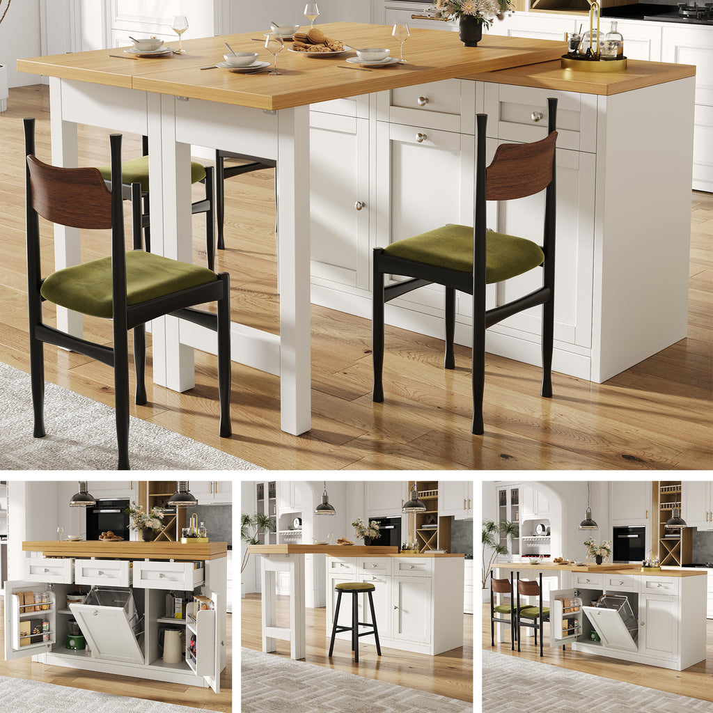 Extendable bar table with storage space, fold-out dining table with drawer and snack tray, pull-out bin holder (bin not included), space-saving design for small flats, kitchens, balconies,
White