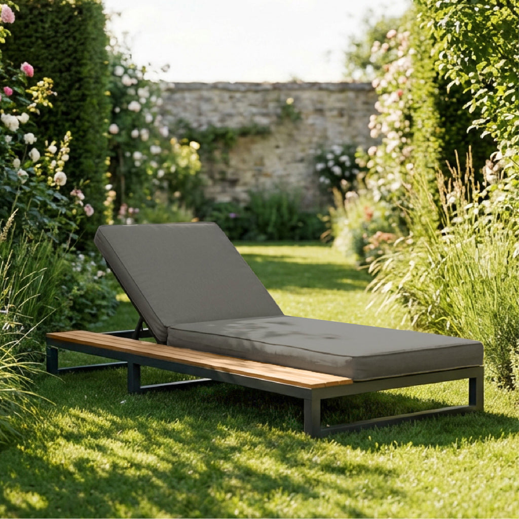 Outdoor Patio Daybed, Outdoor Lounger, Multifunctional Waterproof Sofa Bed, Sun Lounger for Patio, Adjustable Backrest Angle, Gray, Left Side
