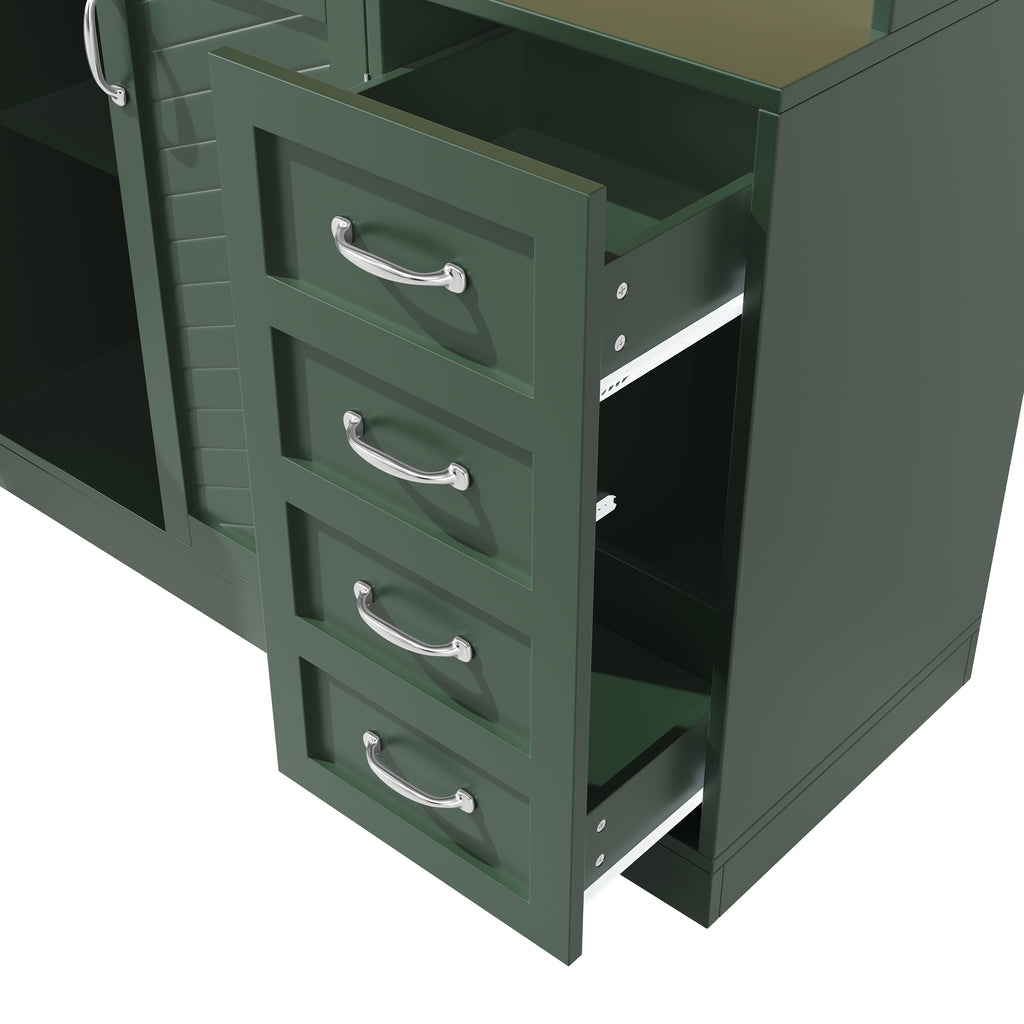Sideboard / Storage Cabinet / Kitchen Cabinet / Buffet Cabinet, 120x40x188cm, with LED Lighting, Snack Rack & Drink Holders, 4 Doors & 2 Large Drawers, Green/White