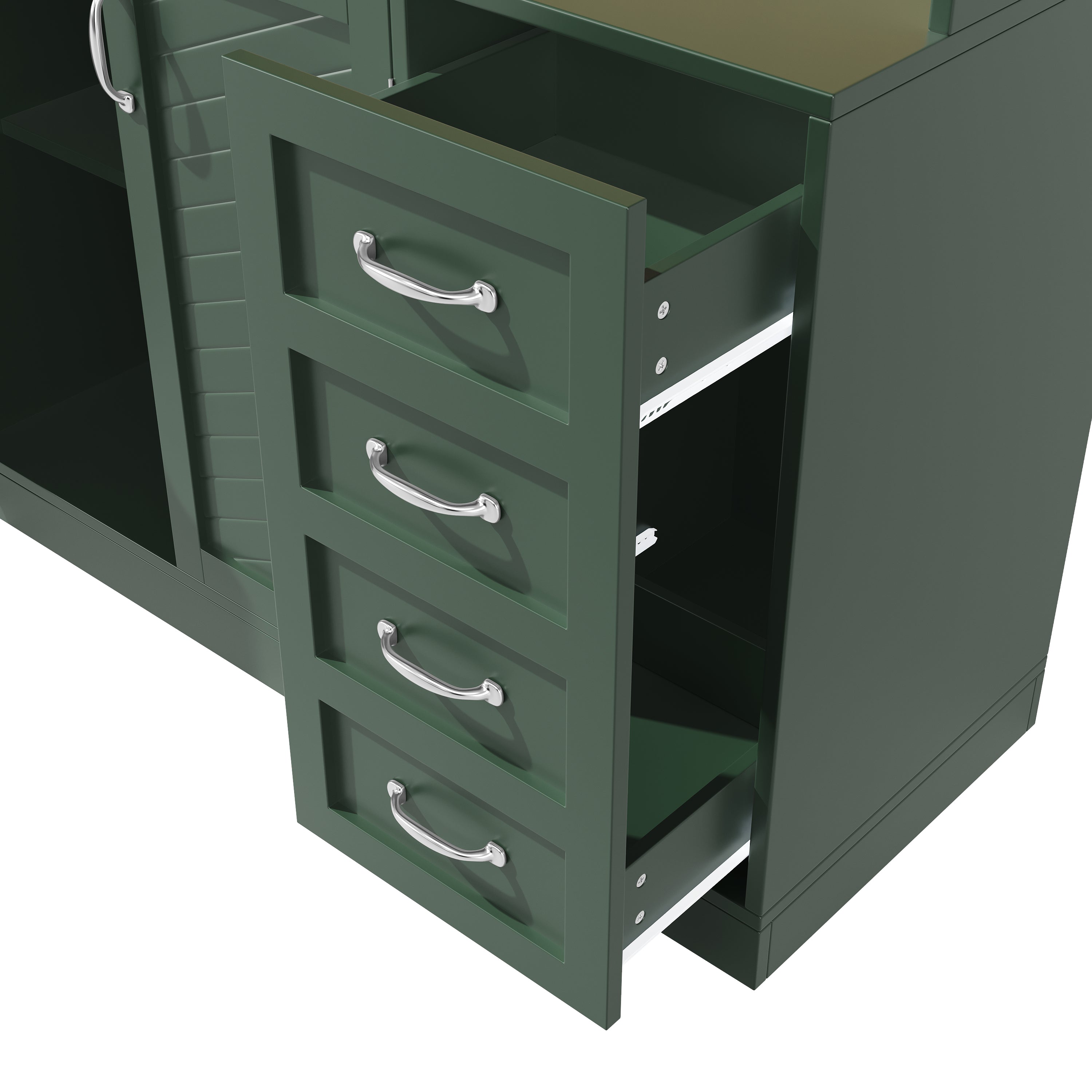Sideboard / Storage Cabinet / Kitchen Cabinet / Buffet Cabinet, 120x40x188cm, with LED Lighting, Snack Rack & Drink Holders, 4 Doors & 2 Large Drawers, Green/White